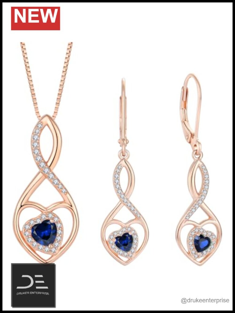 925 Sterling Silver Rose Gold Plated Infinity Heart Necklace and Earrings Set